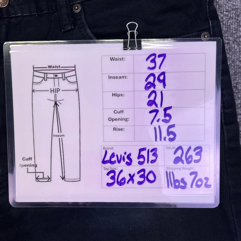 Levis 513 Slim Straight Jeans Mens 36x30 Black Distressed Grunge Stretch Casual‎
